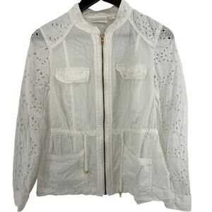 Chico’s White Eyelet Zip Jacket Size 0